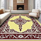 Deep Burgundy Floral Medallion Cream Rug
