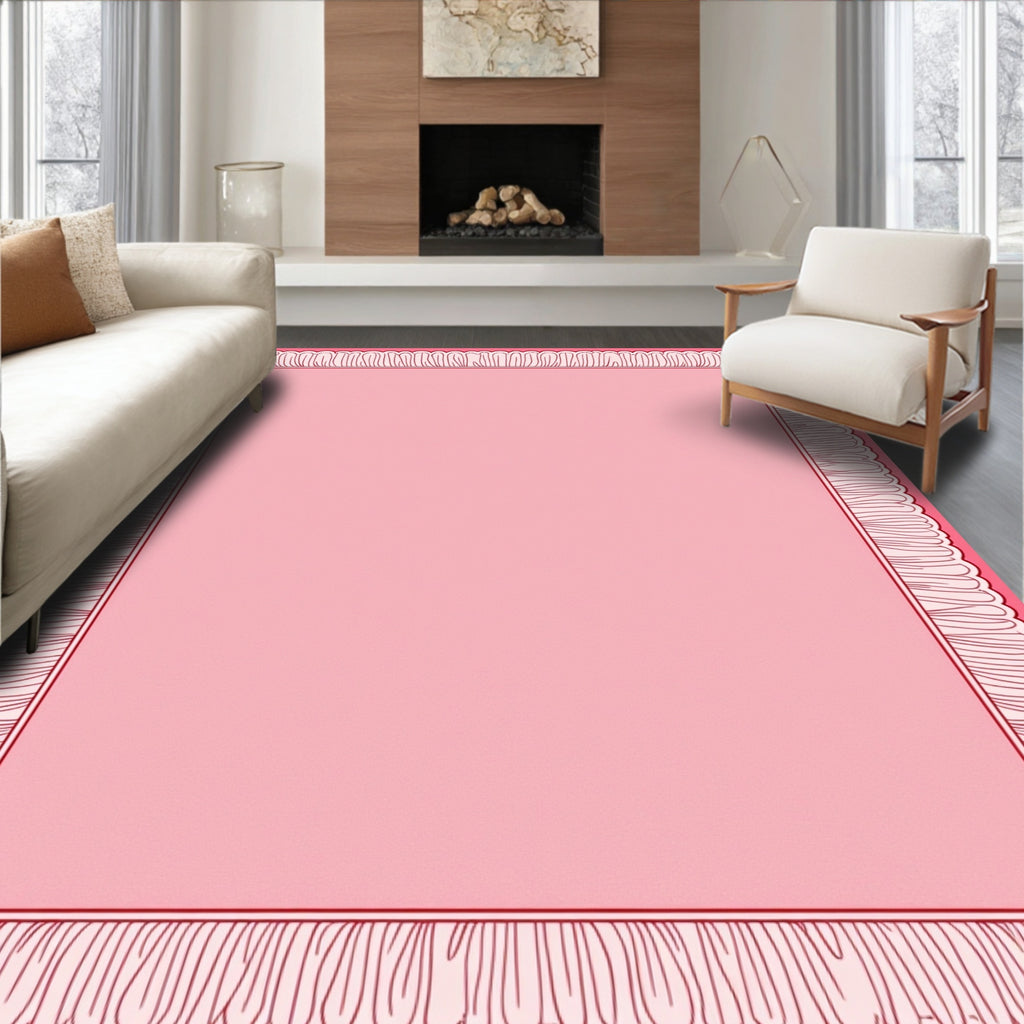 Pink Ruffled Bordered Square Rug