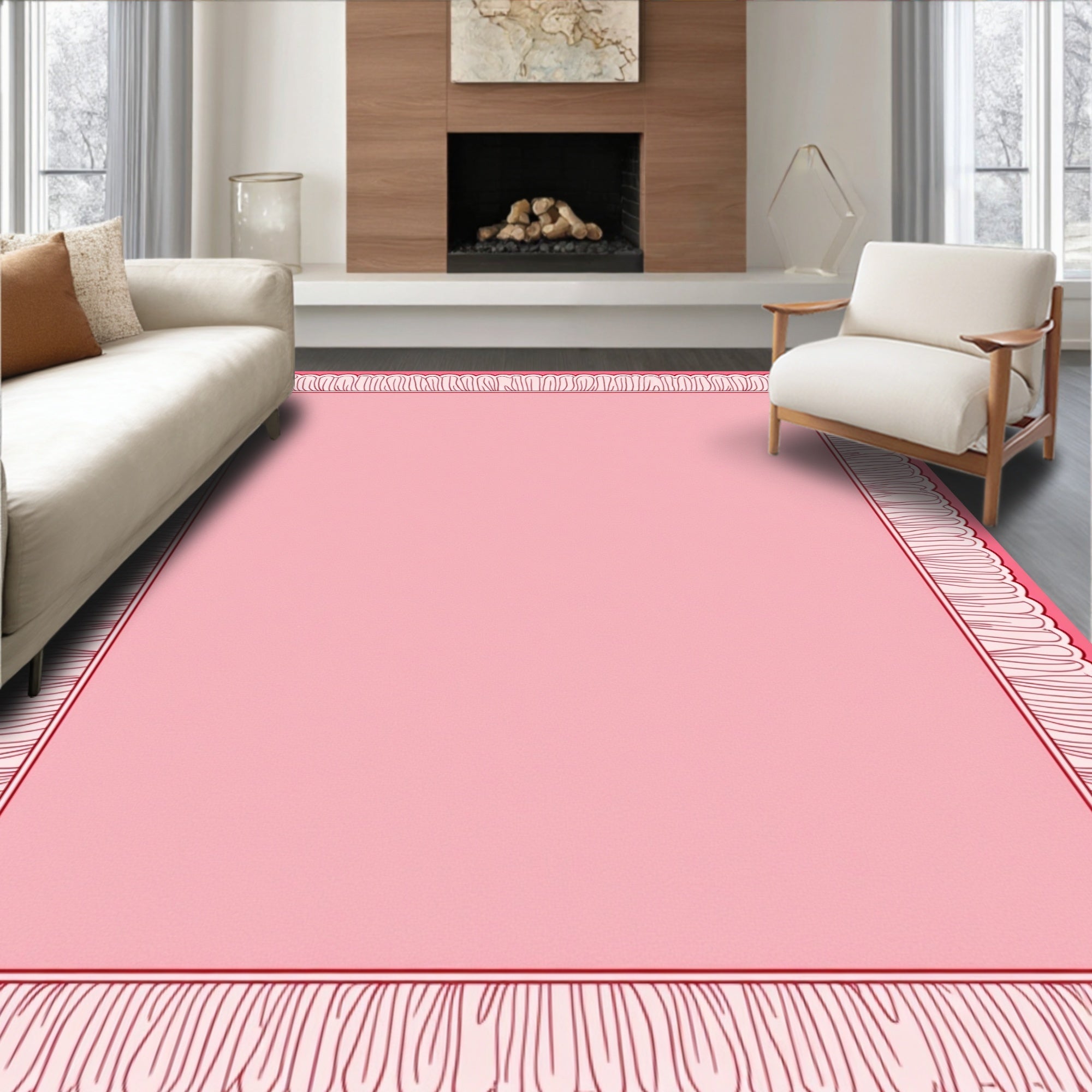 Pink Ruffled Bordered Square Rug