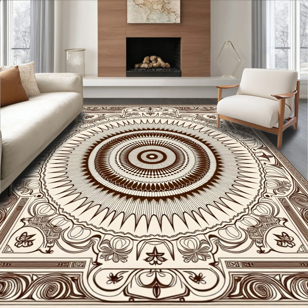 Brown Radial Abstract Geometric Medallion Rug