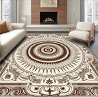 Brown Radial Abstract Geometric Medallion Rug