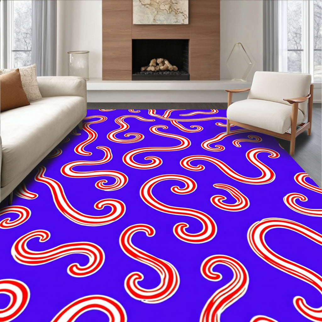 Bold Red Swirl Stripe Blue Rug
