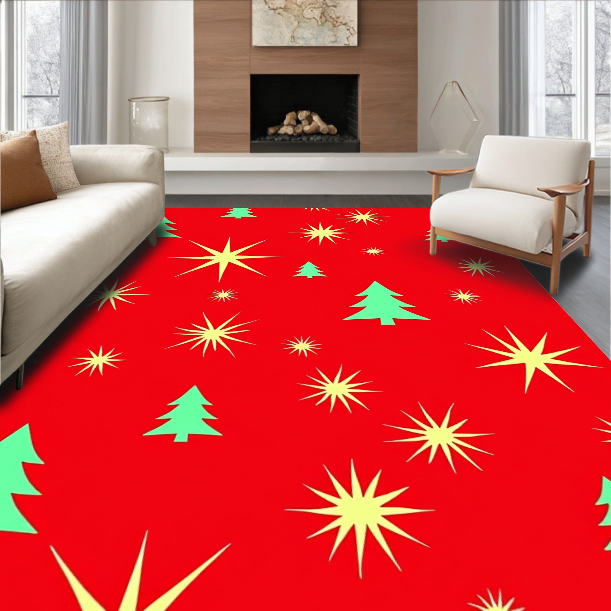 Radiant Red Evergreen Starfield Rug