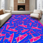 Bold Pink Abstract Figures Blue Rug