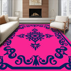 Vibrant Pink Navy Floral Medallion Rug