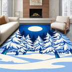 Midnight Blue Snowy Forest Moonlit Night Rug