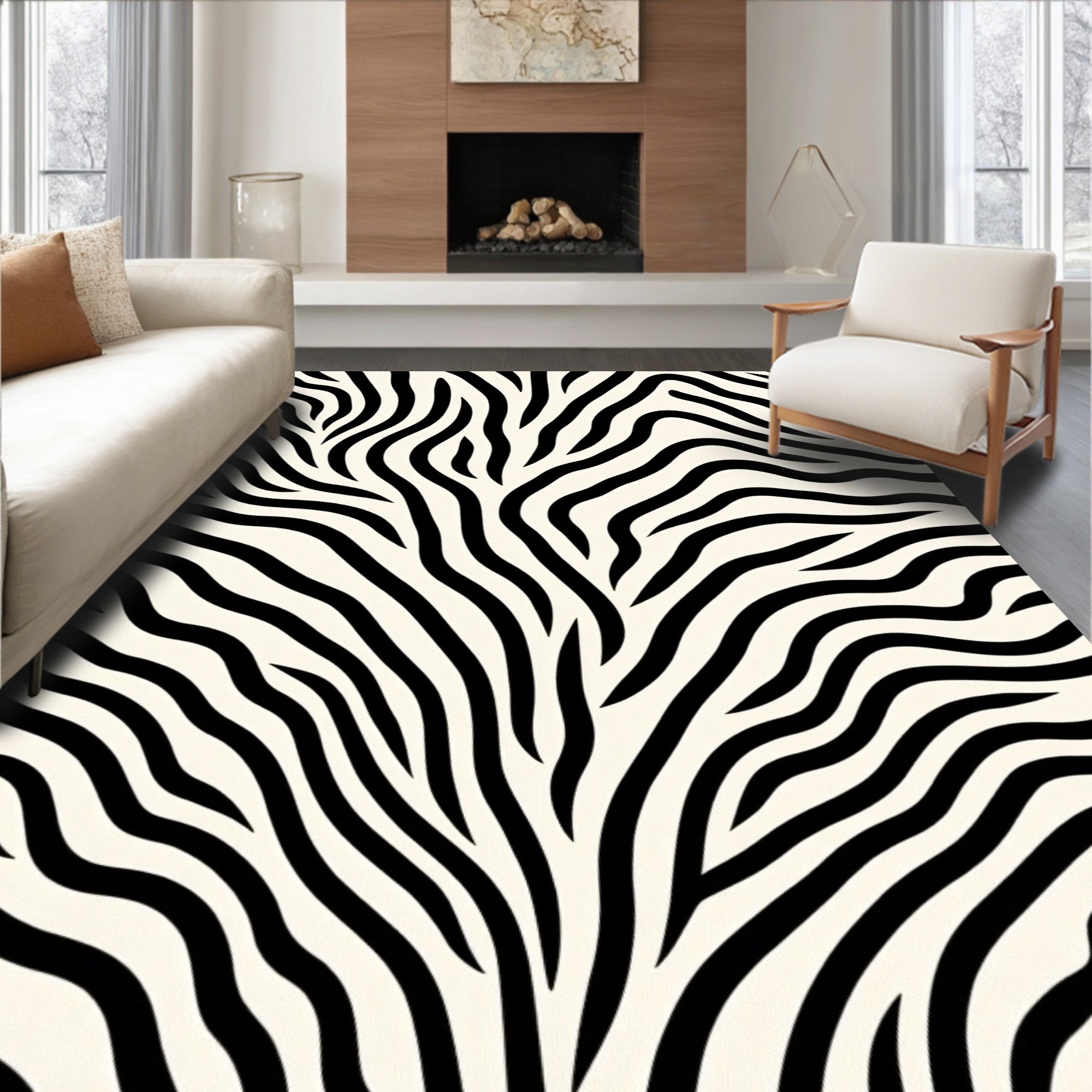 Striking Black White Zebra Lines Rug