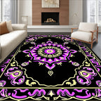 Bold Black Magenta Floral Medallion Rug