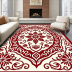 Crimson Floral Medallion Lattice Rug