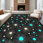 Black Starburst Floral Teal Yellow Rug
