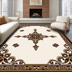 Elegant Ivory Brown Floral Medallion Rectangular Rug