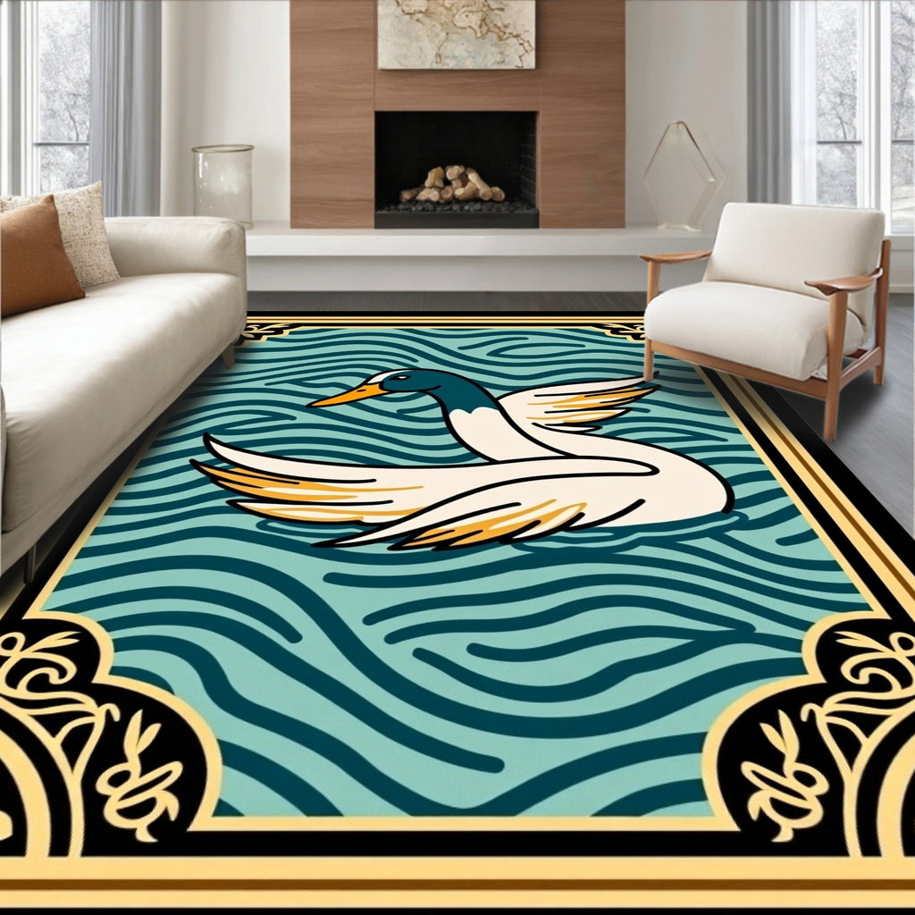 Aqua Wavy Water Duck Emblem Rug