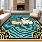 Aqua Wavy Water Duck Emblem Rug