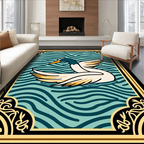 Aqua Wavy Water Duck Emblem Rug