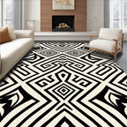Bold Abstract Black Cream Geometric Rug