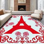 Red Eiffel Tower Pink Roses Border Rug