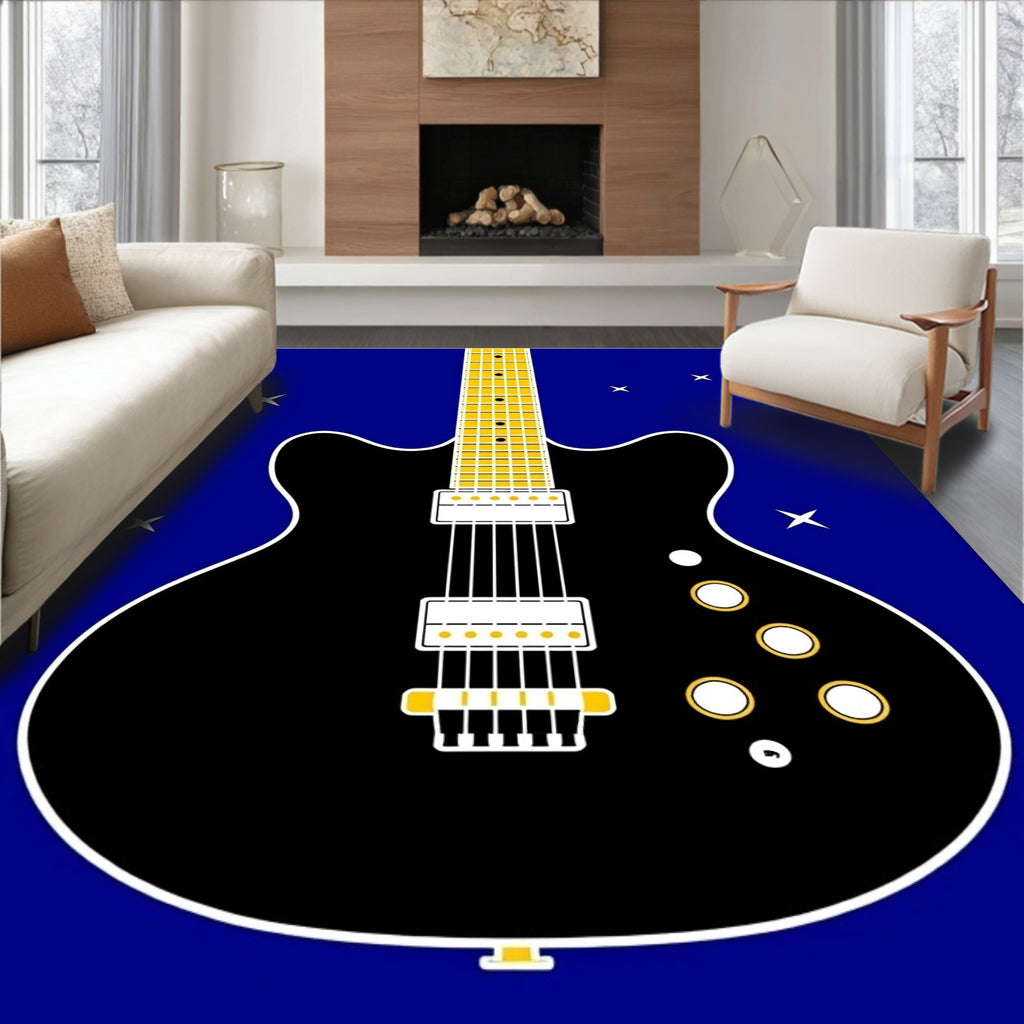 Retro Black Guitar Starry Night Rug