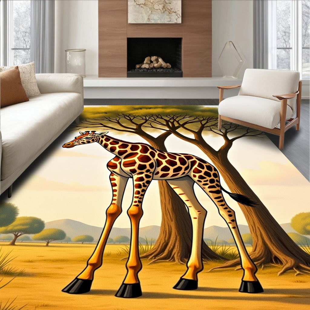 Safari Giraffe Under Canopy Trees Rug