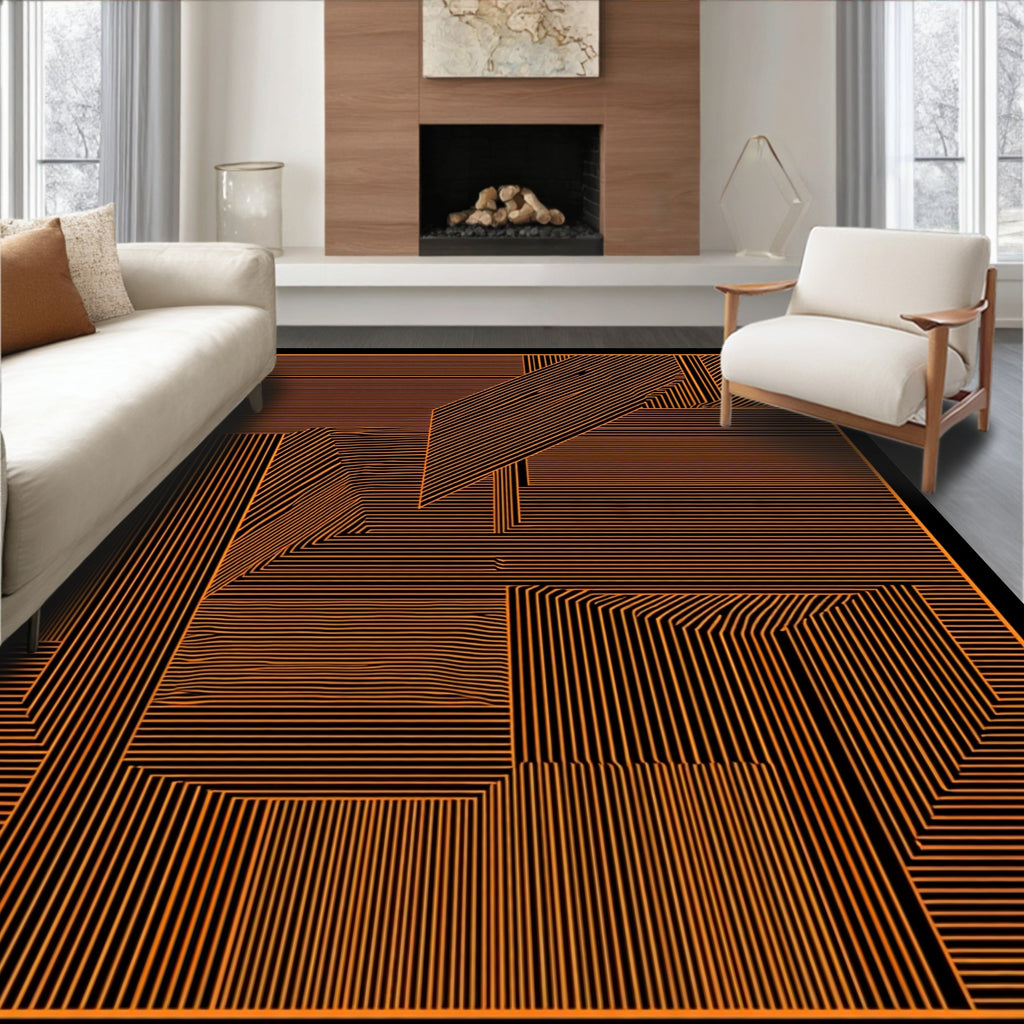 Orange Geometric Abstract Line Rug