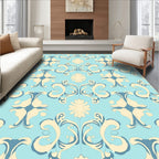 Aqua Beige Floral Scroll Arrangement Rug