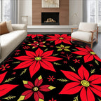 Bold Red Poinsettia Floral Background Rug