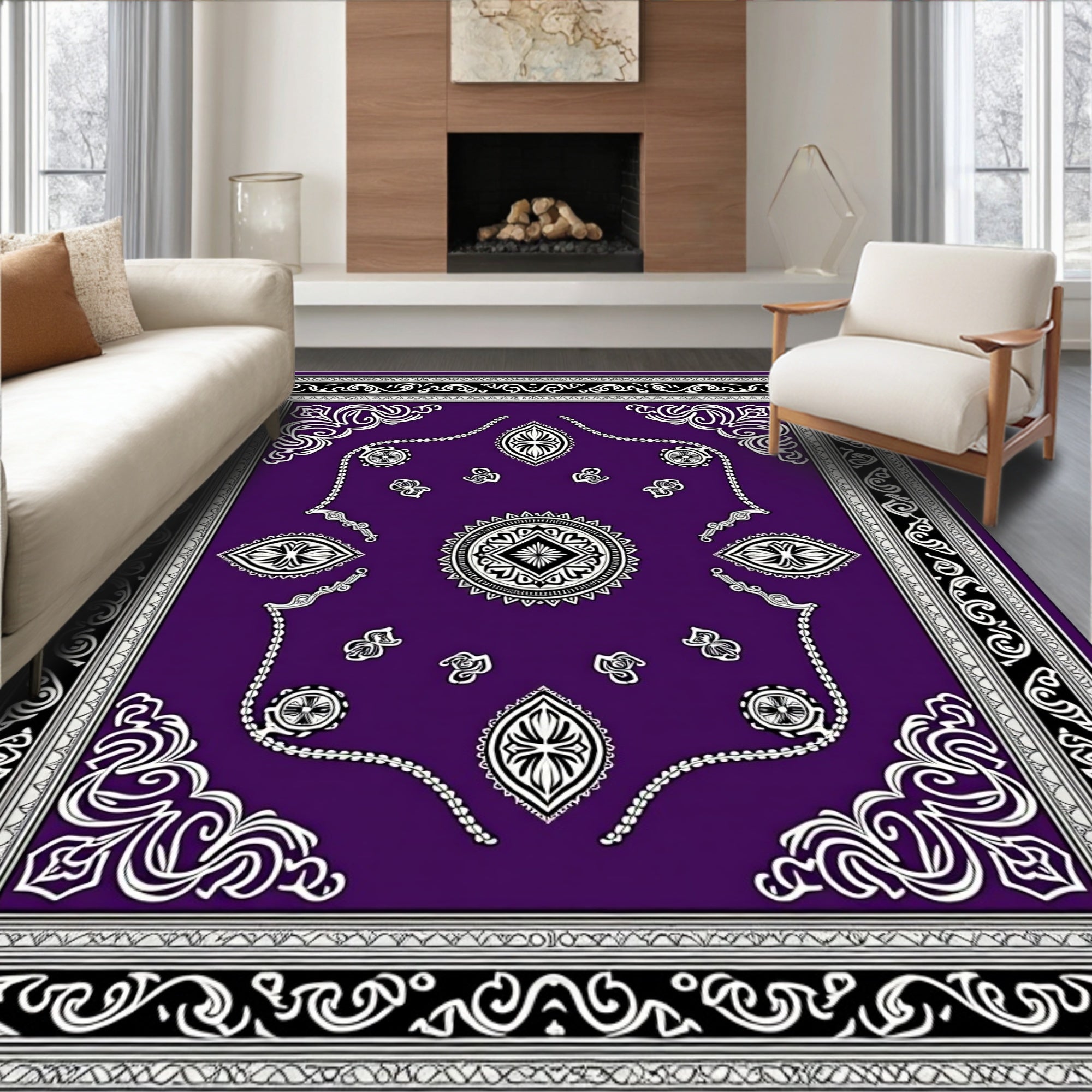 Rich Violet Intricate Mandalas Border Rug