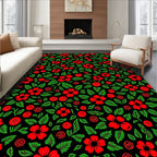 Black Red Floral Berry Garland Rug