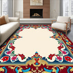 Crimson Red Floral Border Artwork Rug