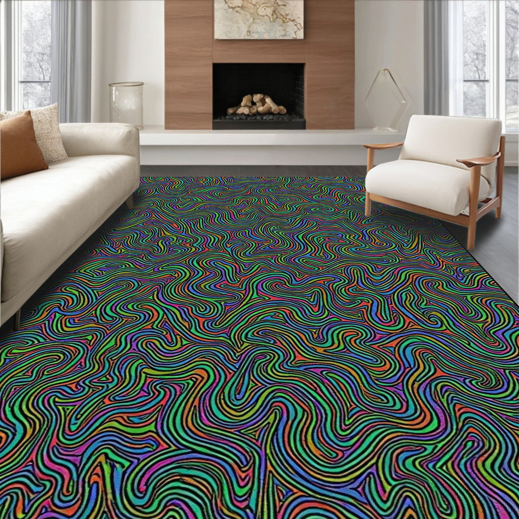 Colorful Wavy Line Swirl Rug