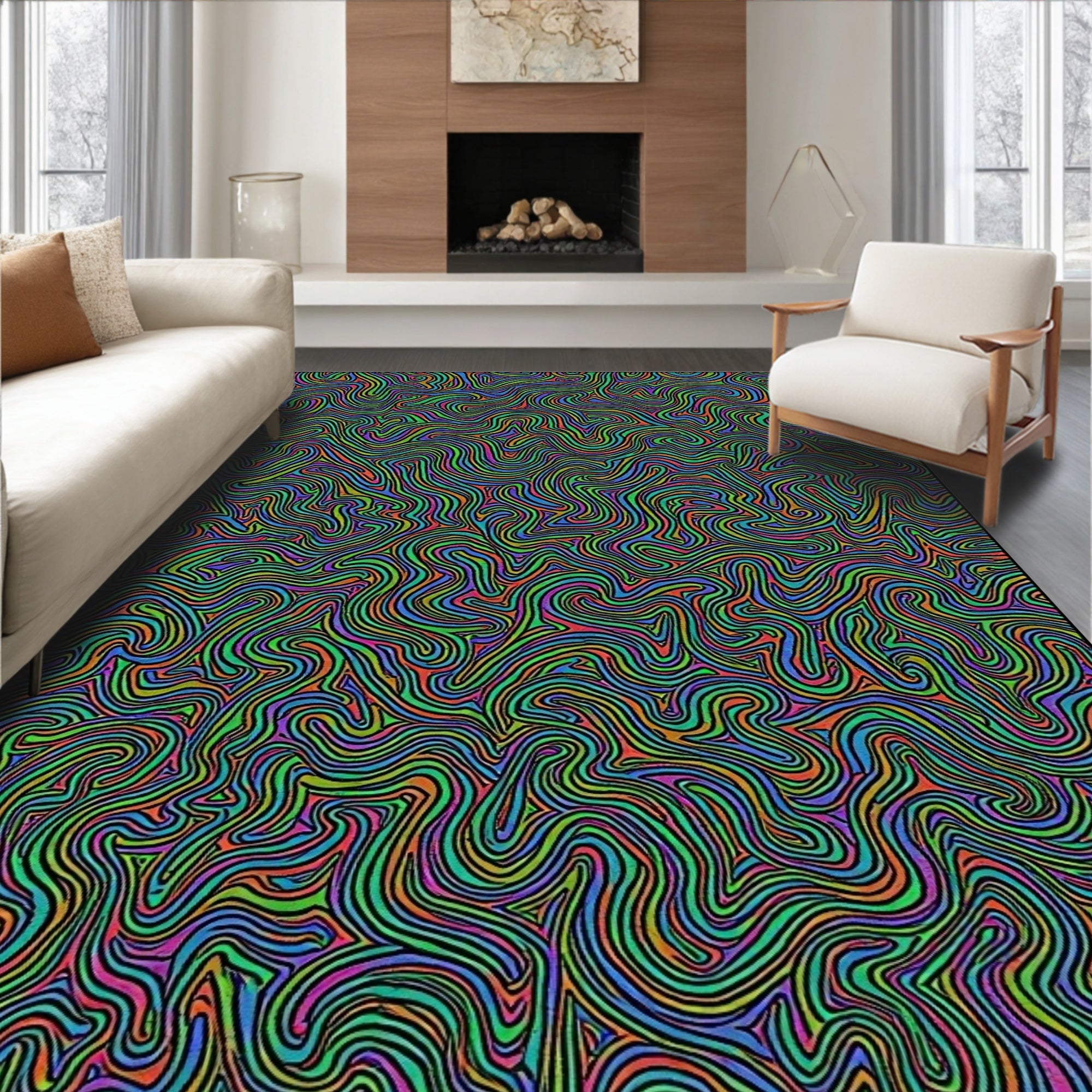 Colorful Wavy Line Swirl Rug