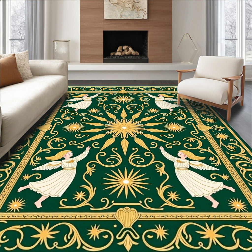 Emerald Angelic Golden Starburst Frame Rug