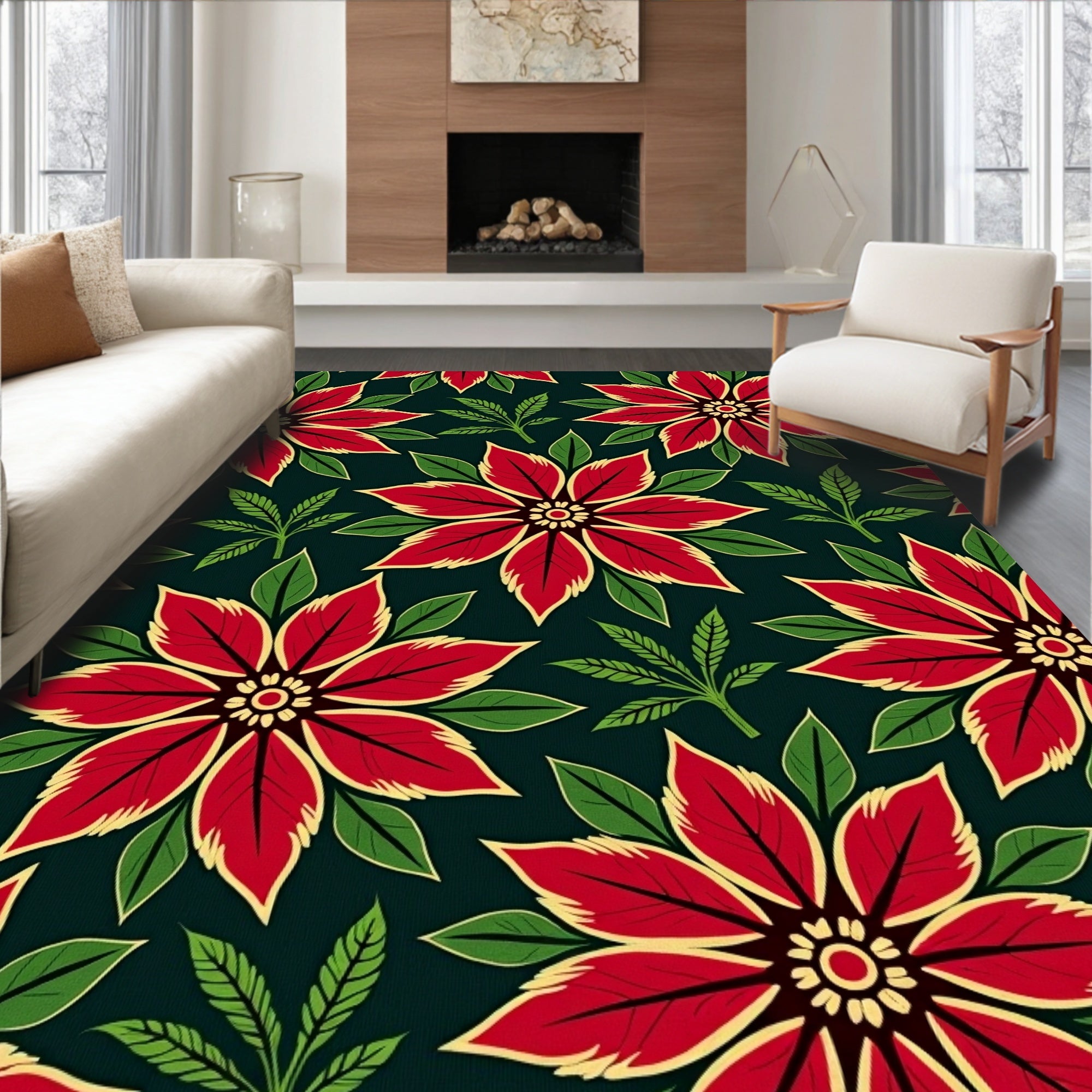 Crimson Red Floral Laurel Bloom Rug