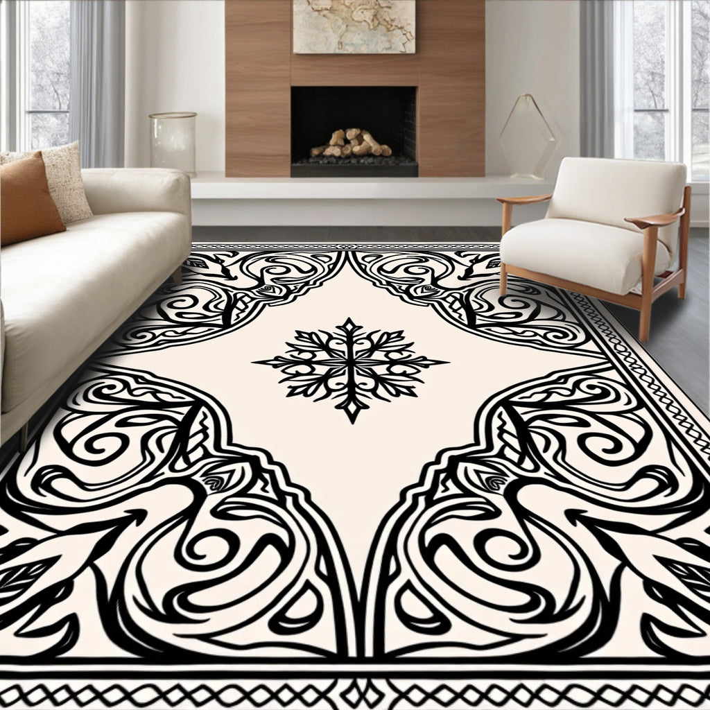 Monochromatic Scrolling Leaf Medallion Rug