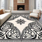Monochromatic Scrolling Leaf Medallion Rug