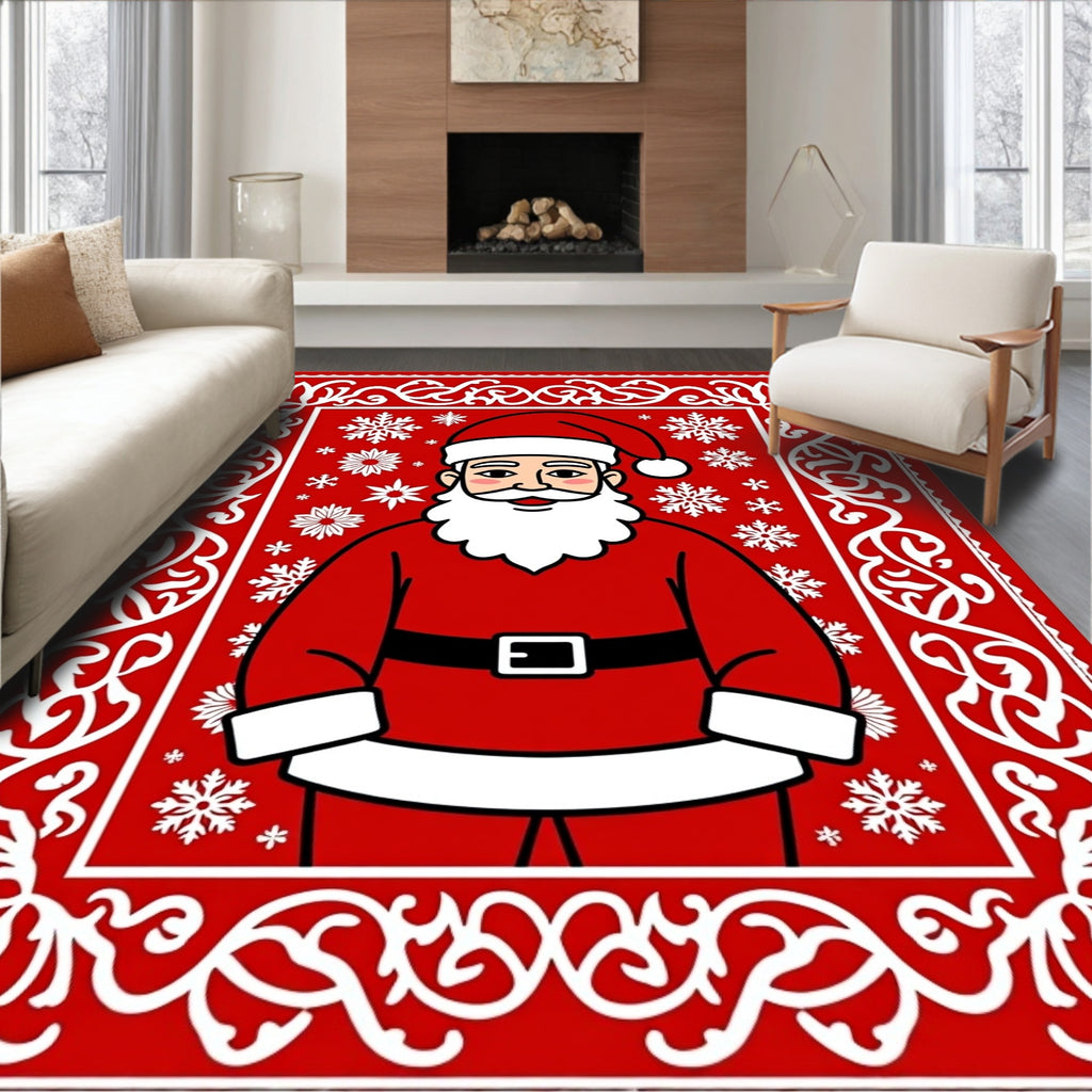 Festive Red Santa Claus Snowflake Rug