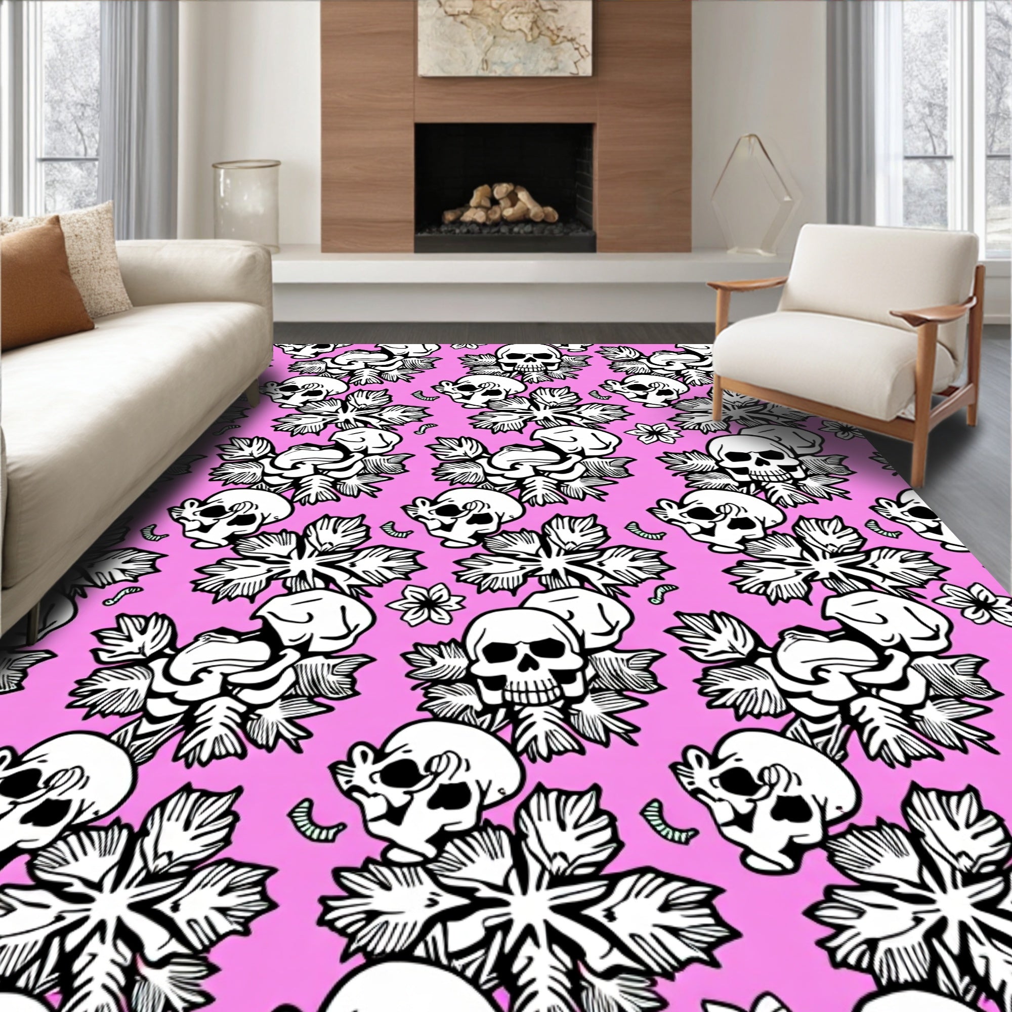 Pink Skull Floral Medallion Rug