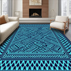 Teal Maze Geometric Border Rug