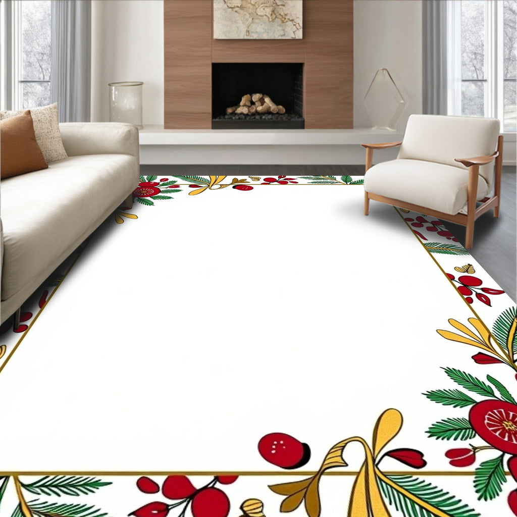 Crimson Berry Boughs Garland Border Rug
