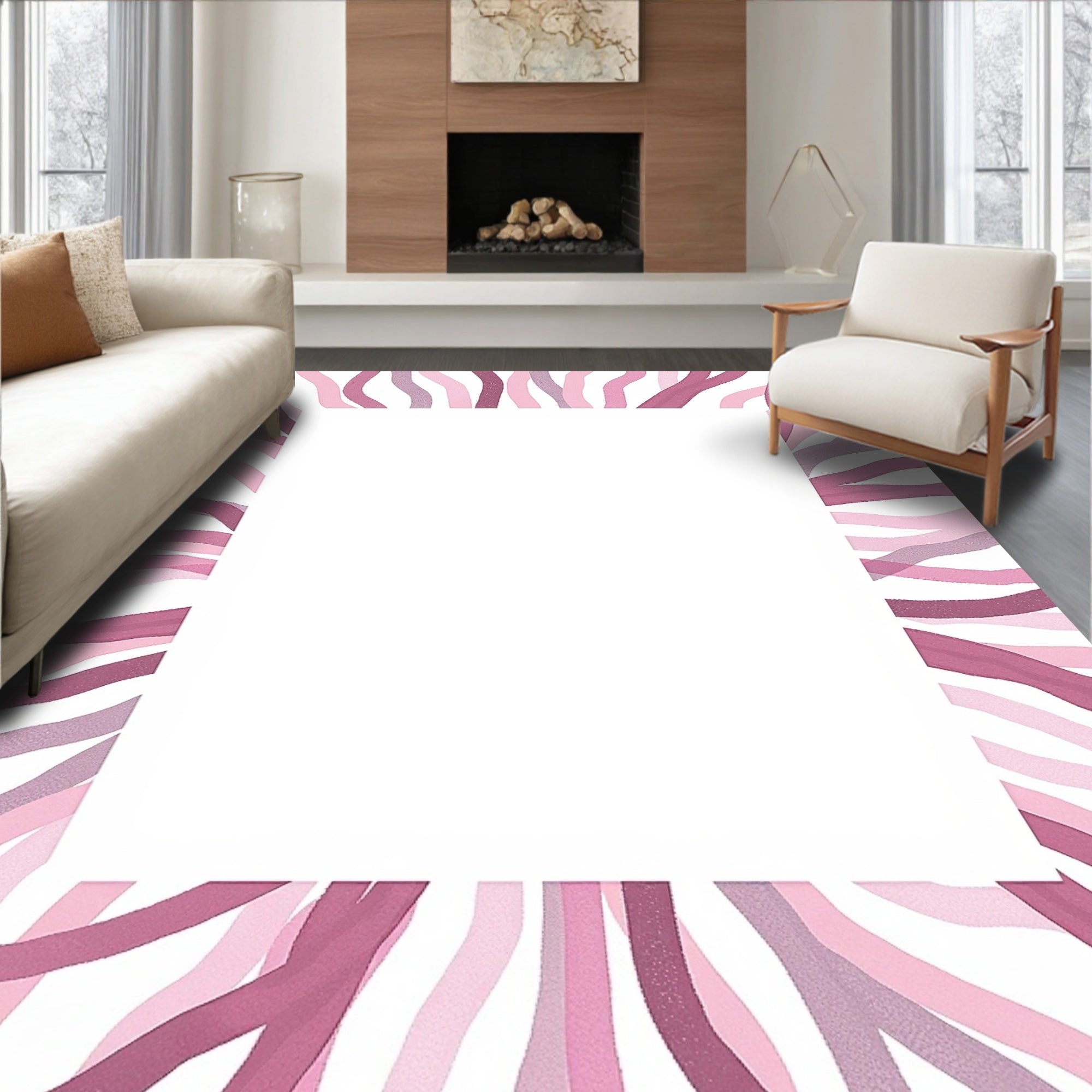 Pink Wavy Stripes Border Rug