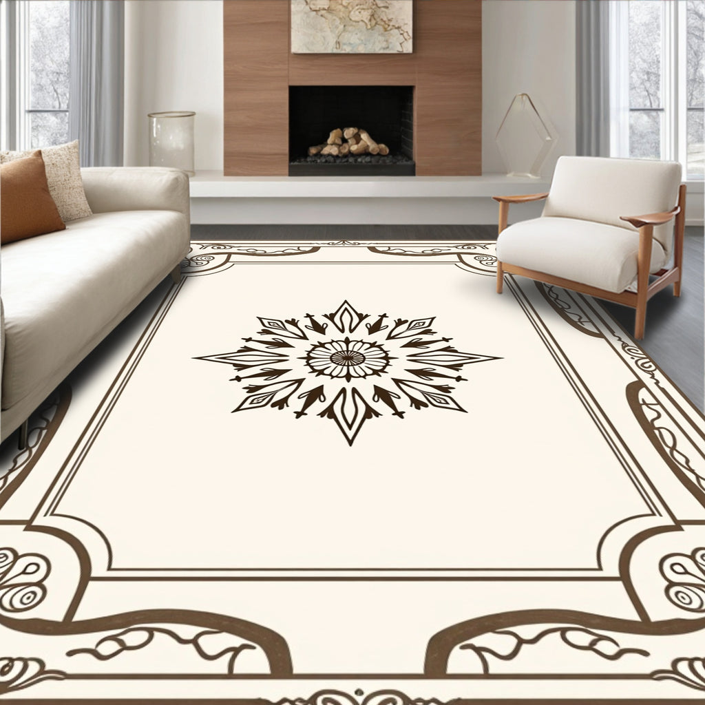 Brown Floral Medallion Frame Rug