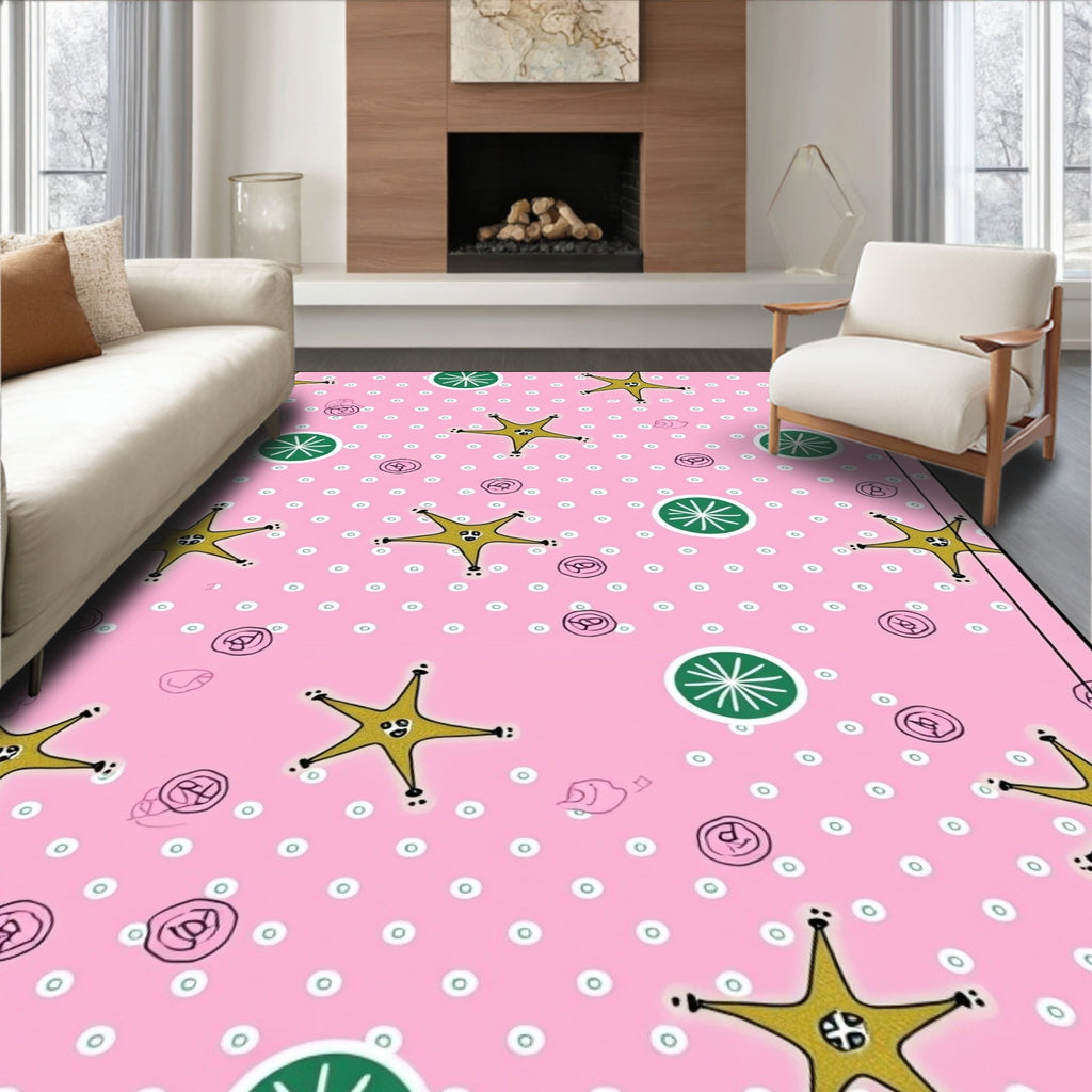 Pink Starburst Whimsical Circles Rug
