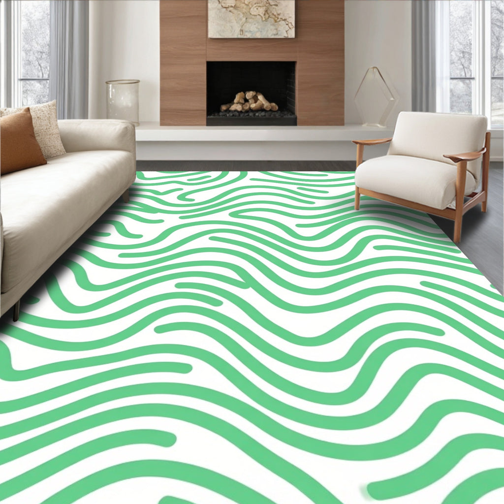 Soft Mint Green Wavy Lines Rug