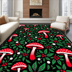 Whimsical Red Mushroom Christmas Holly Rug