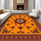 Golden Orange Floral Medallion Rug