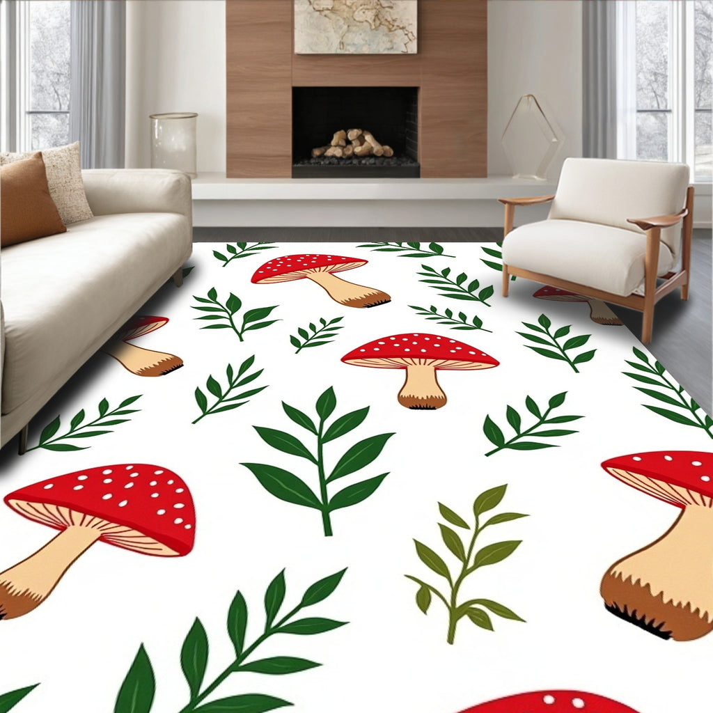 Red Polka Dot Mushroom Foliage Scatter Rug