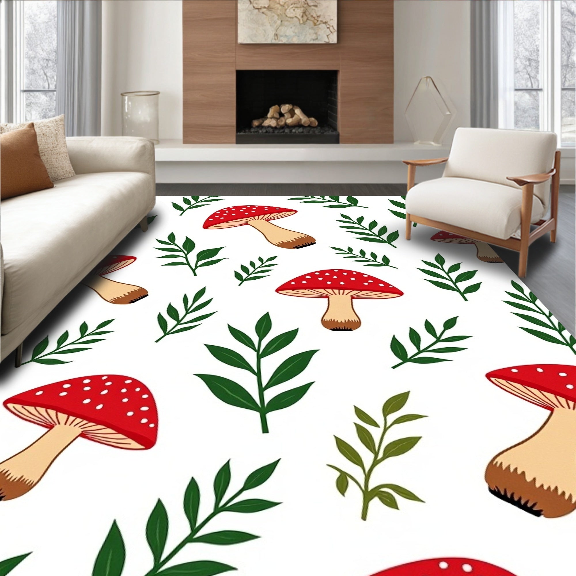 Red Polka Dot Mushroom Foliage Scatter Rug