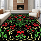 Vibrant Red Floral Swirl Foliage Rug