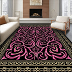 Pink Swirl Floral Black Golden Border Rug