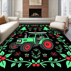 Green Tractor Red Berry Garland Rug