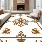 Golden Brown Floral Scrollwork Frame Rug